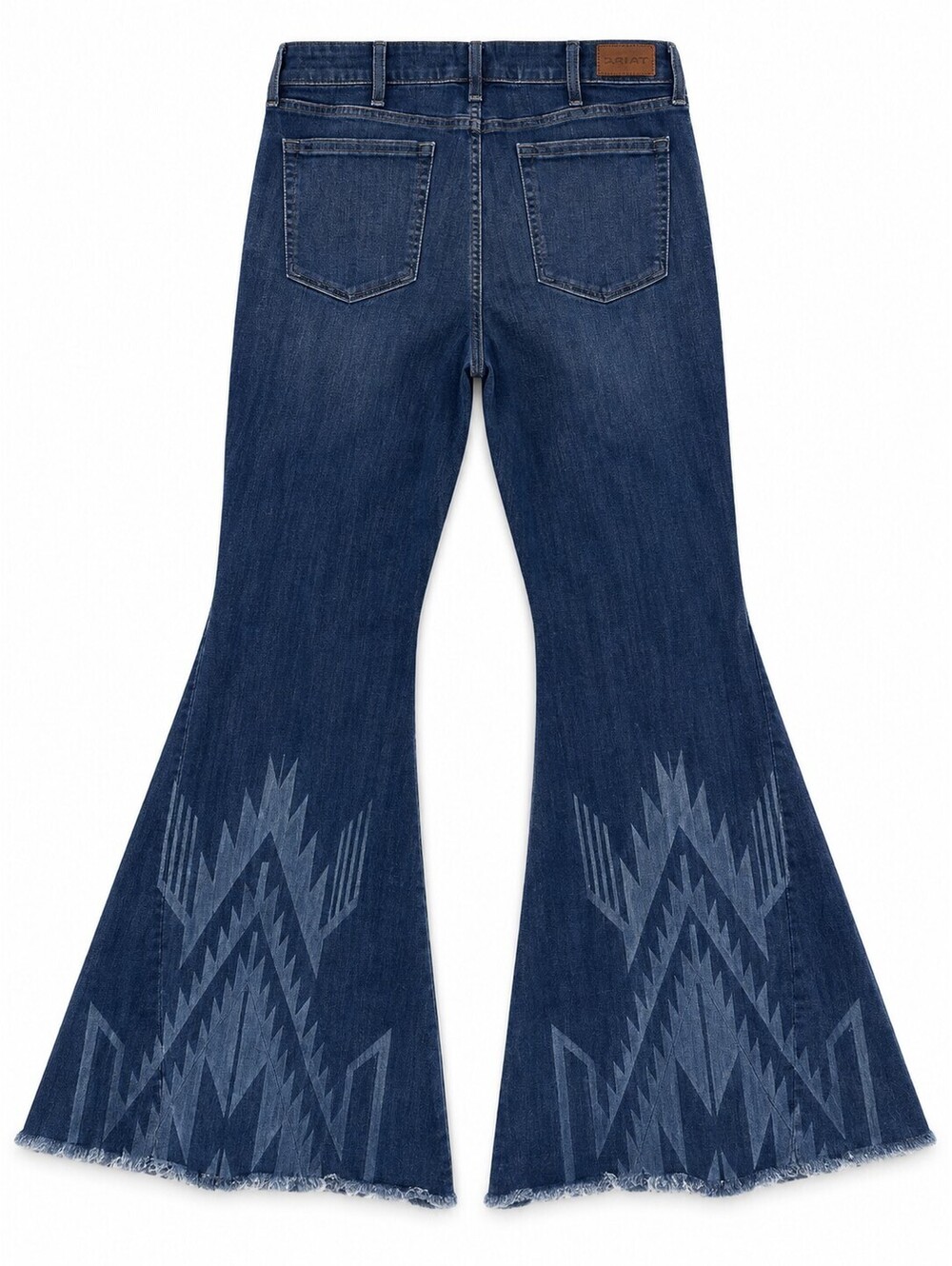 Ariat Himayo High Rise Flare Jeans Southwestern Print Raw Hem 33 Short - Picture 2 of 5